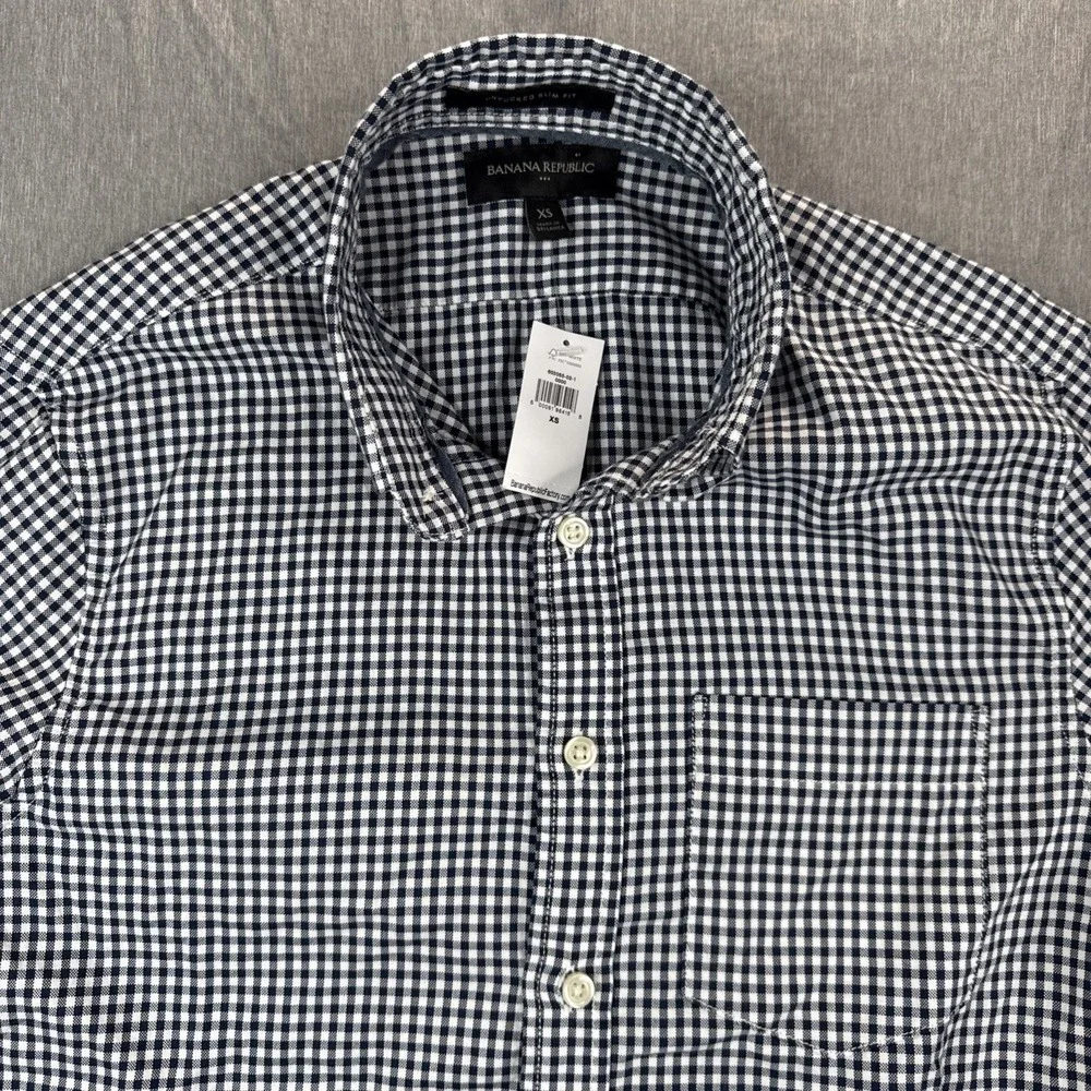 Banana Republic Mens Large Untucked Blue Checked XS Button Down Long Sleeve NWT